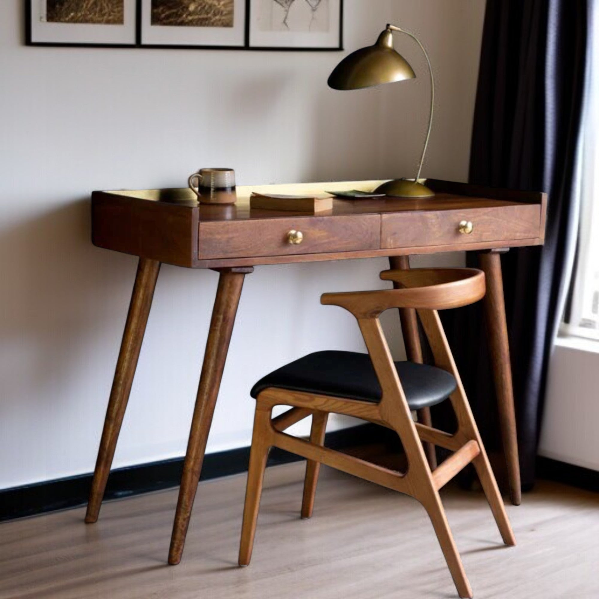 RETROISM WOOD-TABLE S series一式フルセット Ashford Retro Gold Trimmed Desk – Nismaaya Decor