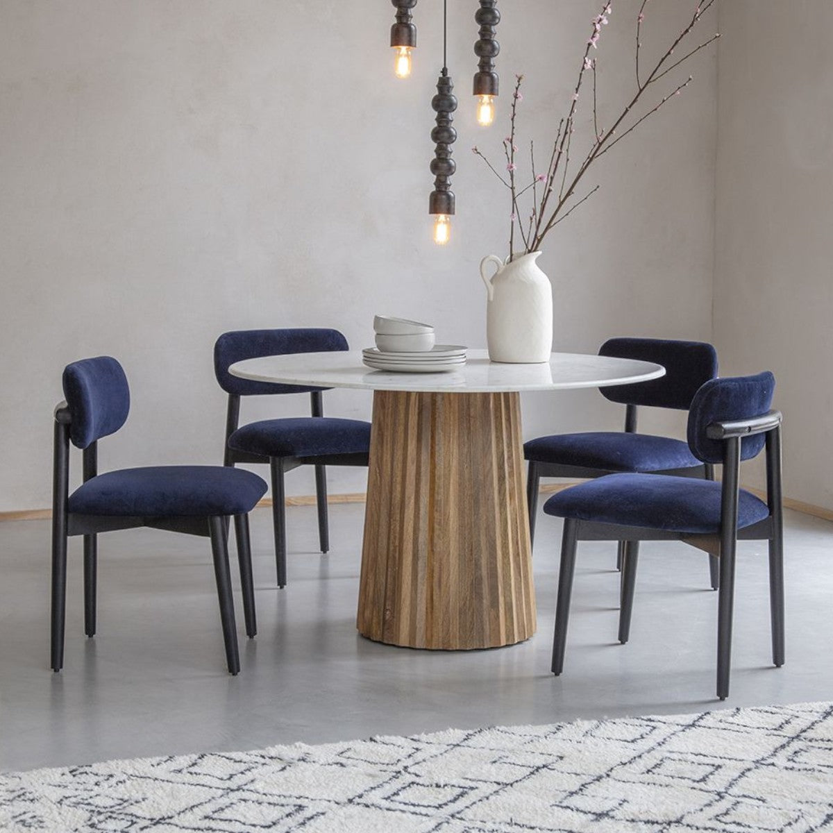 Gavin Solid Mango Wood Marble Top Seater Dining Table Set