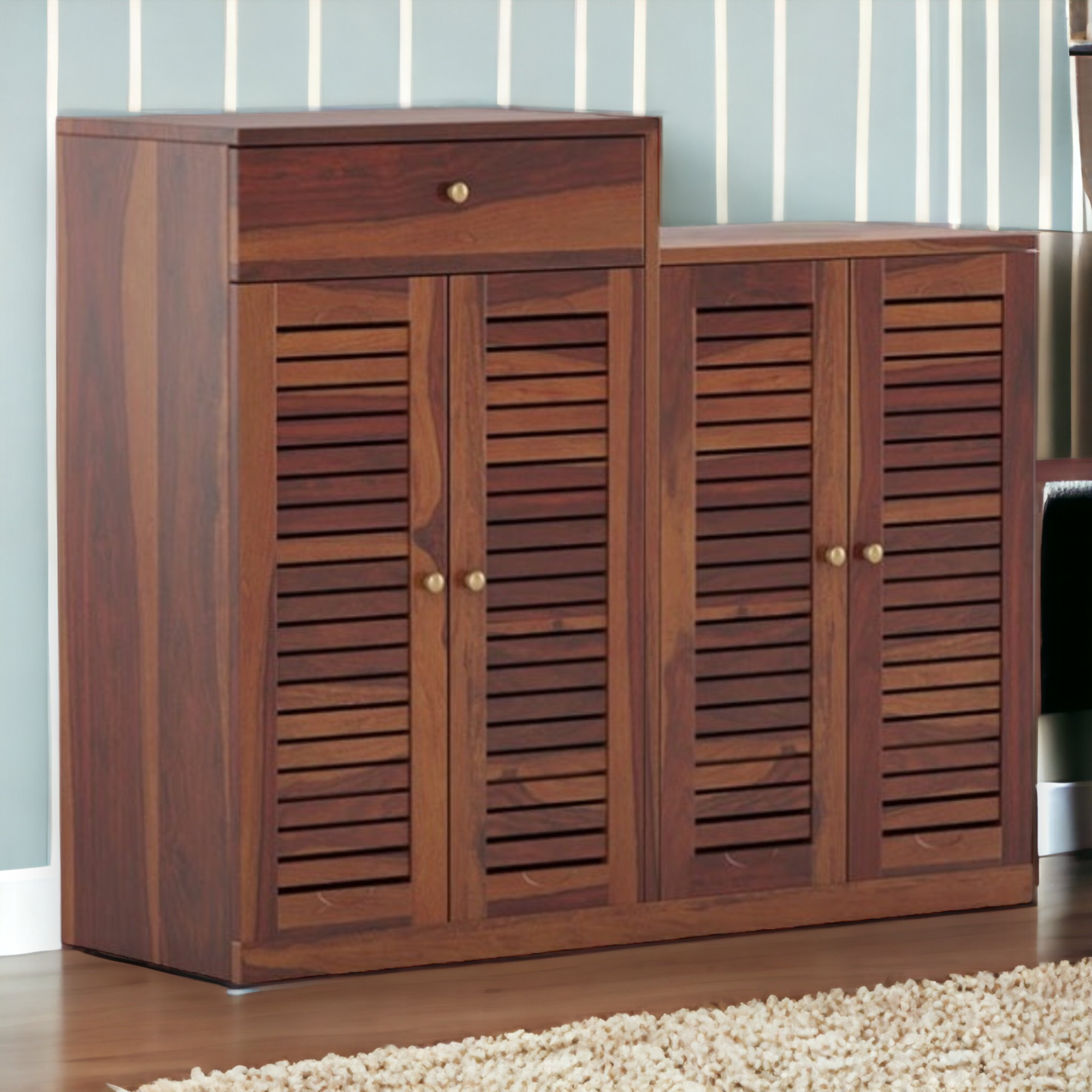Alastair Shoe Rack Brown Sheesham Wood – Nismaaya Decor