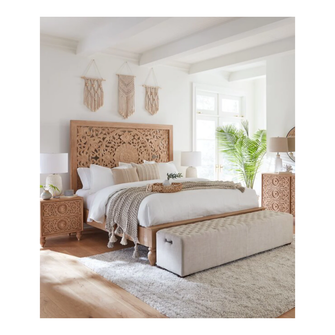 Nismaaya Mango Wood Natural Finish Queen Size Bed Buy Online
