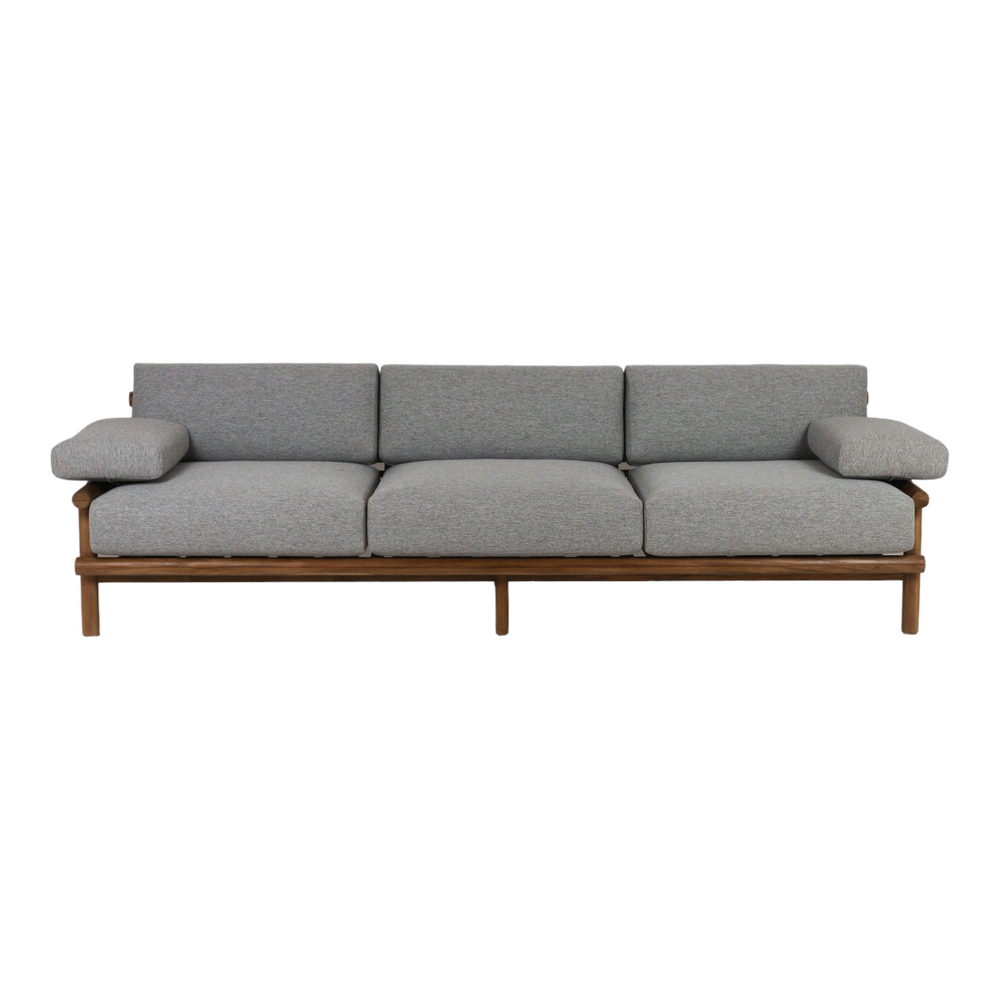 Nismaaya Teak Sofa with Grey Linen Fabric 2