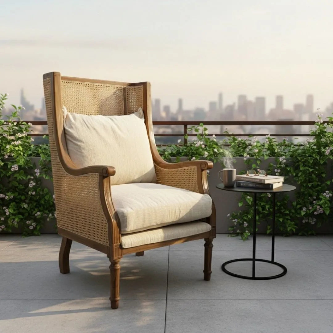 Nismaaya Pablo Teak Wood & Rattan Natural Finish Arm Chair