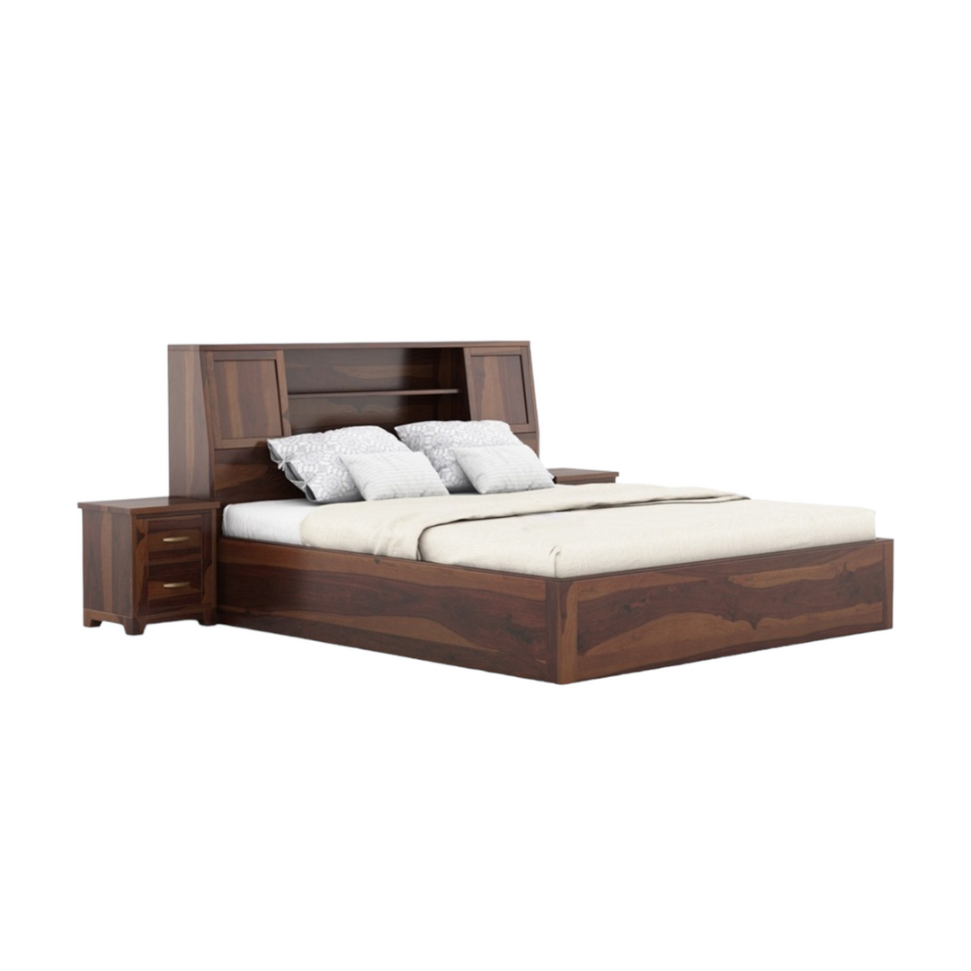 Sheesham Wood Walnut Finish King Size Bed With Hydraulic Storage