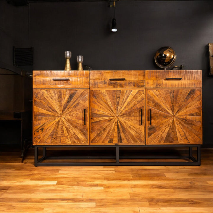 Artisan Industrial Mango Wood Sideboard with Handmade Mosaic