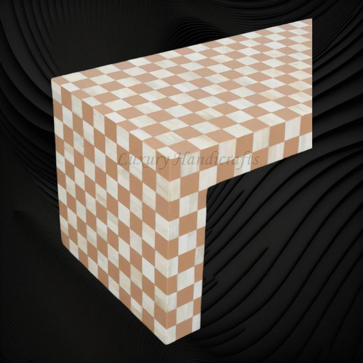 Bone Inlay Checkerboard Coffee Table Almond
