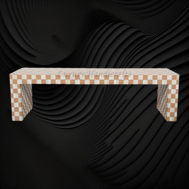 Bone Inlay Checkerboard Coffee Table Almond