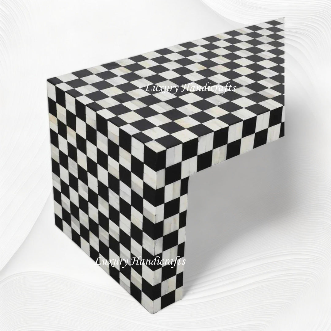 Bone Inlay Checkerboard Coffee Table Black