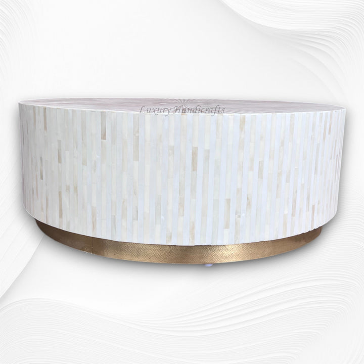 Bone Display Table Bone Inlay Illusion Stripe Center Table White Brass – Nismaaya Decor