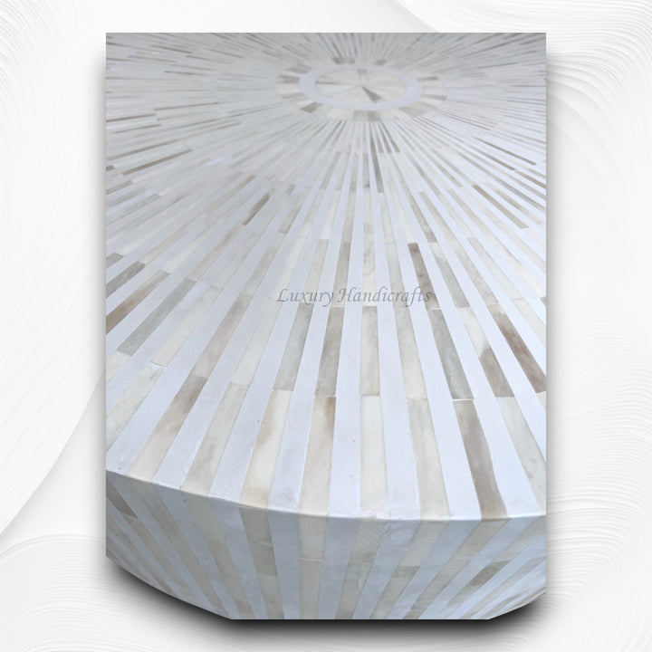 Bone Inlay Illusion Stripe Center Table White Brass 2
