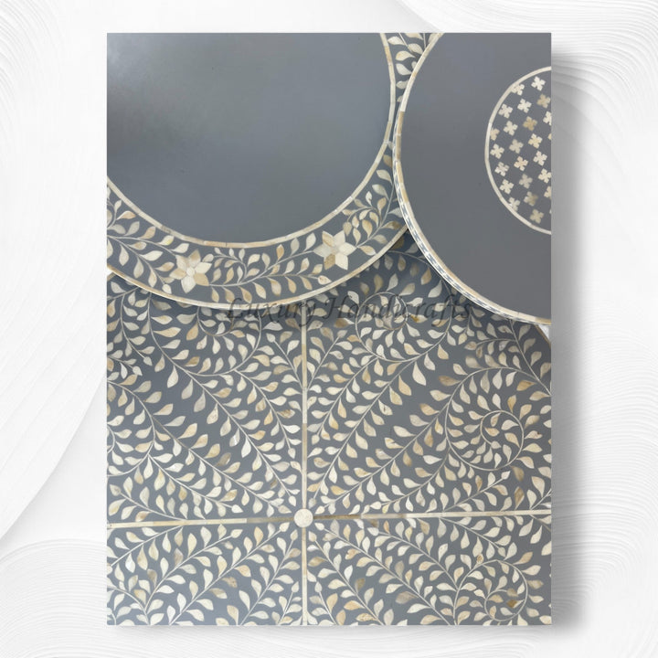 Bone Inlay Floral Nesting Table Set of 3 Grey 2