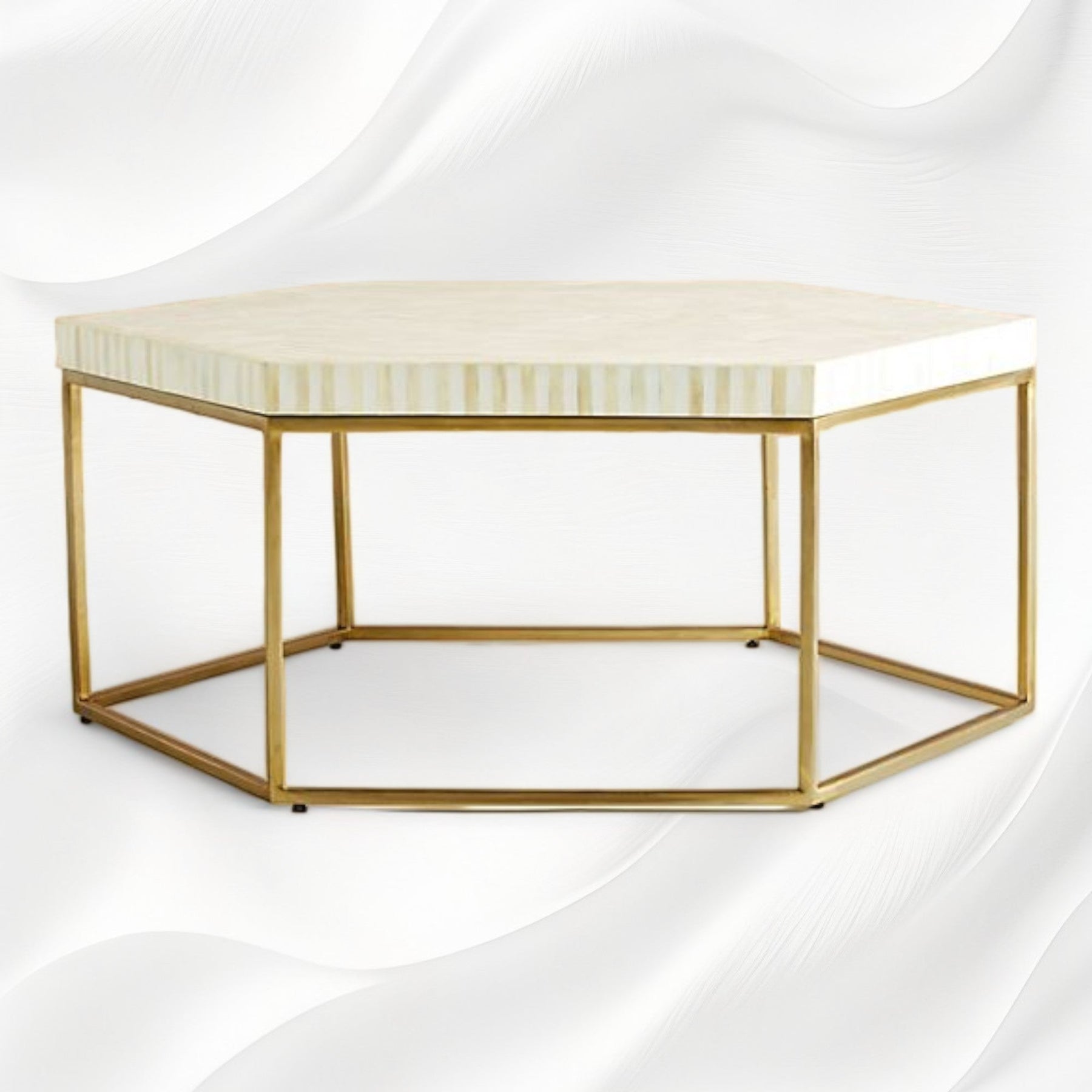 Bone Inlay Hexagonal Stripe Center Table White – Nismaaya Decor