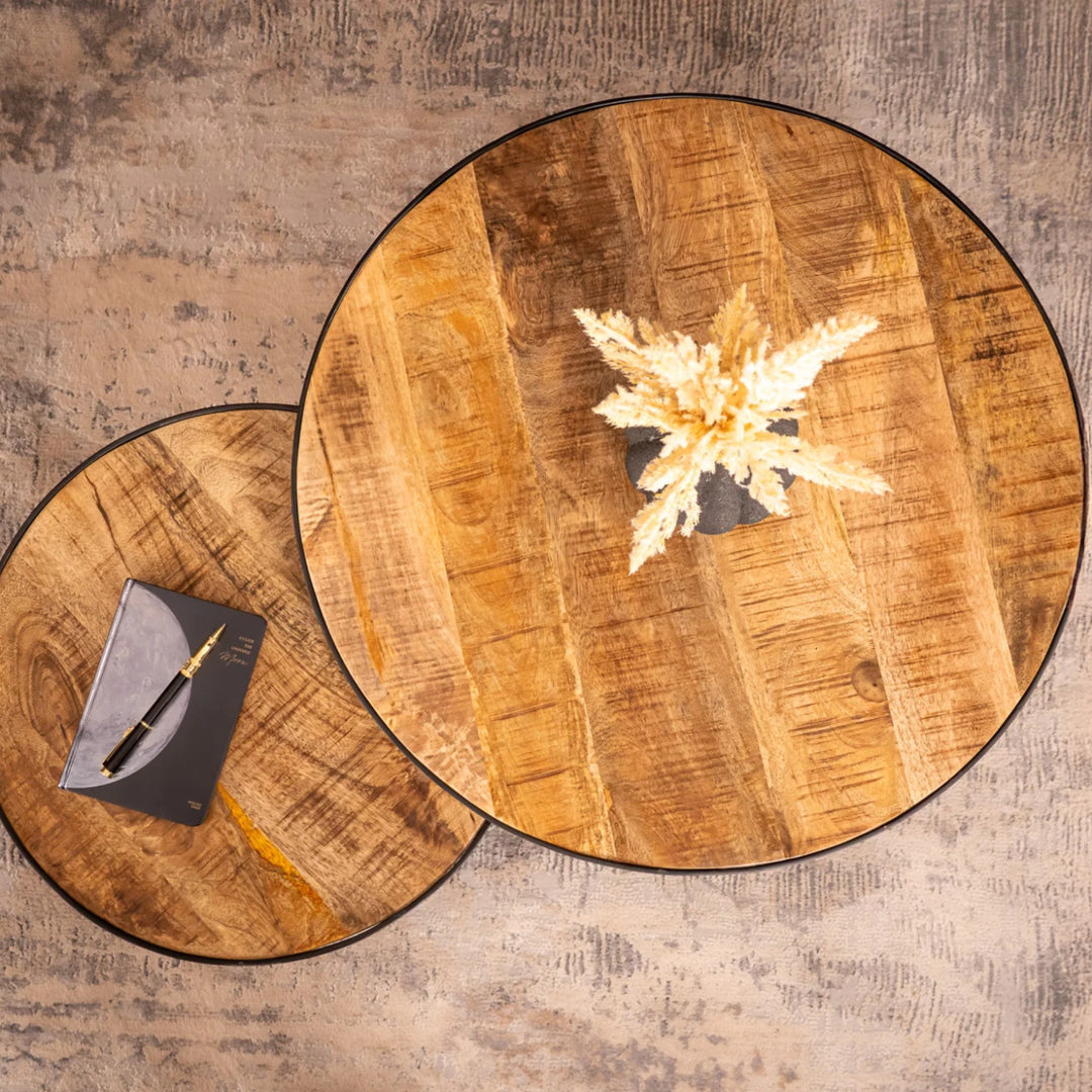 Woodland Lounge Mango Wood Set of 2 Coffee Tables with Black Frame