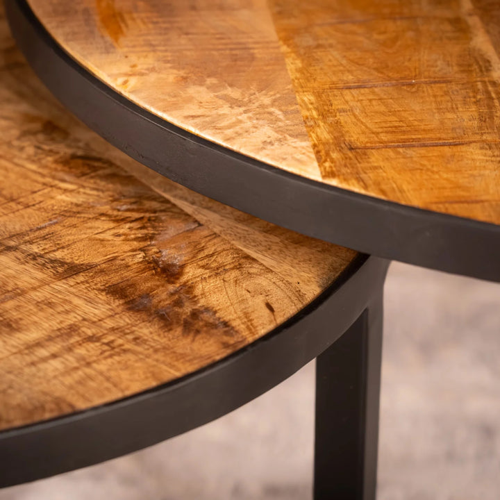 Woodland Lounge Mango Wood Set of 2 Coffee Tables with Black Frame