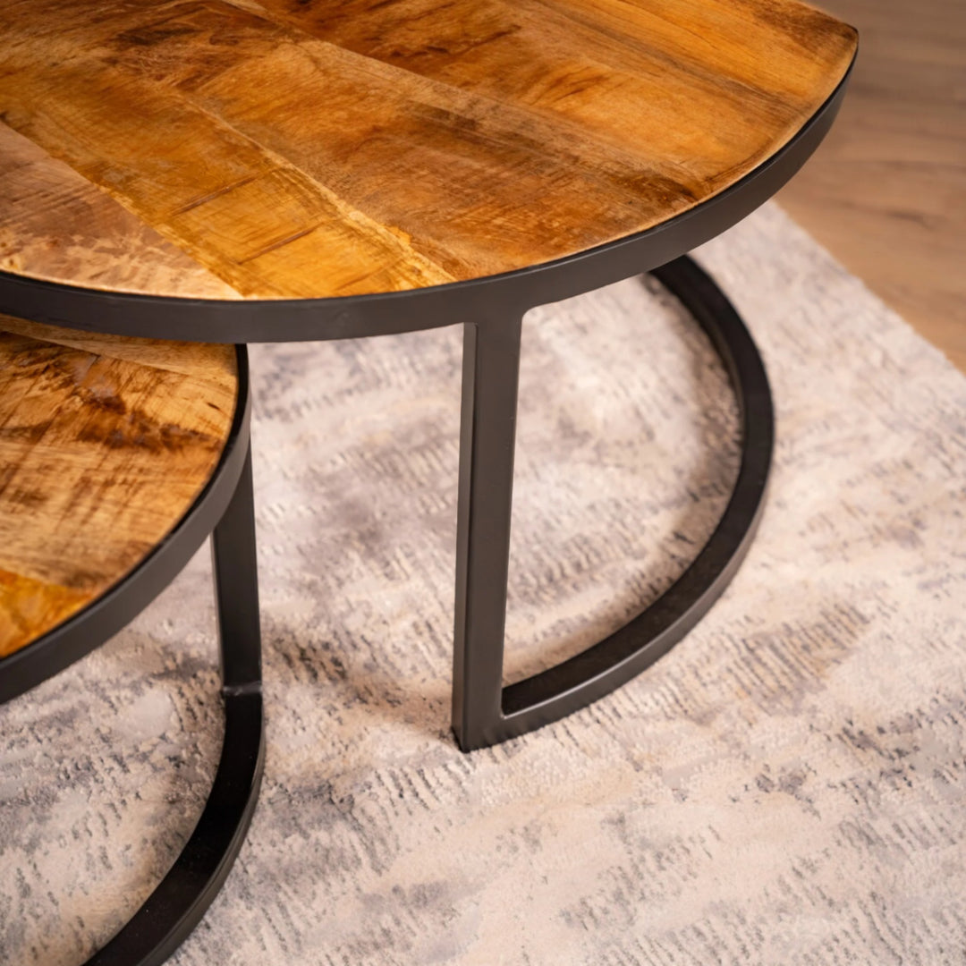 Woodland Lounge Mango Wood Set of 2 Coffee Tables with Black Frame