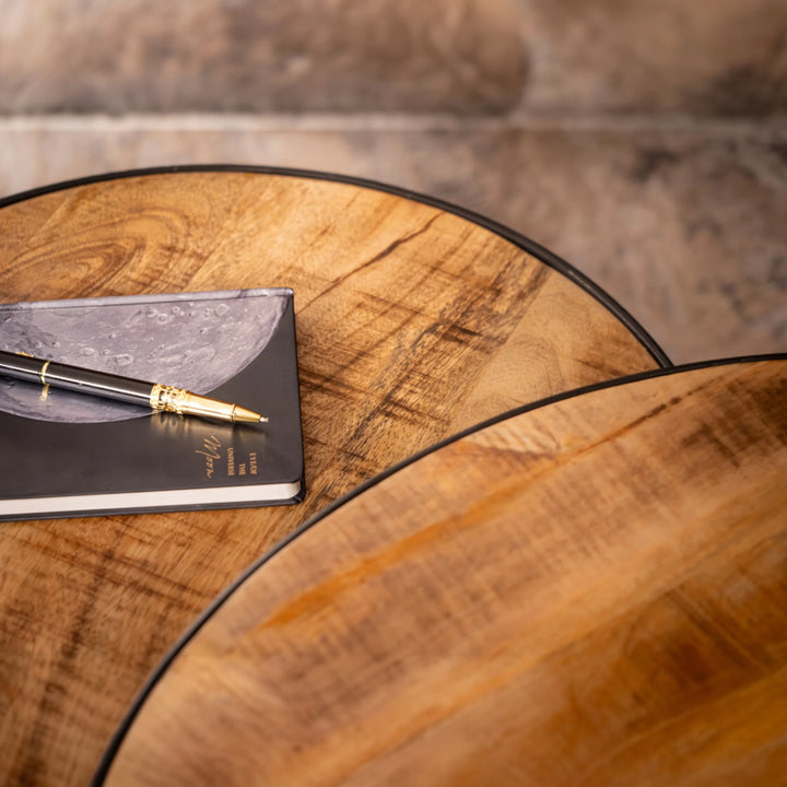 Woodland Lounge Mango Wood Set of 2 Coffee Tables with Black Frame