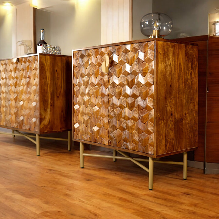 wooden sideboard with gold frame