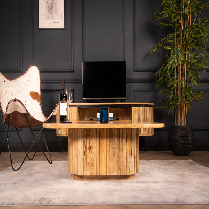 Flute Art Deco Design Mango Wood 2 Doors TV Unit