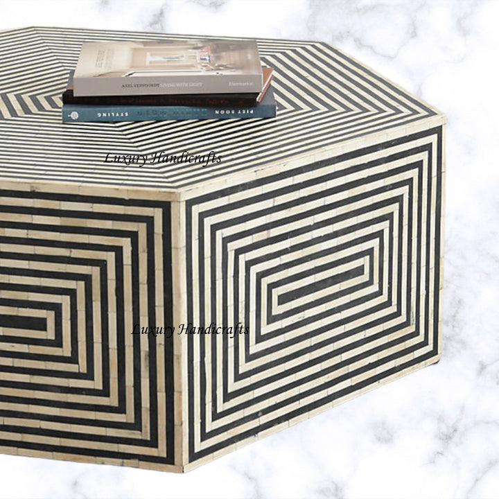 Hexa Bone Inlay Coffee Table Black