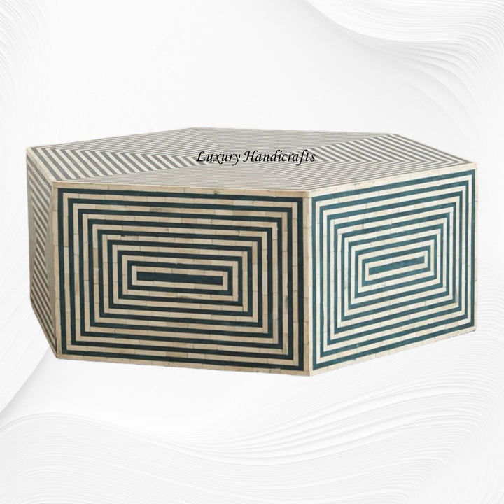 Hexa Bone Inlay Coffee Table Teal Green