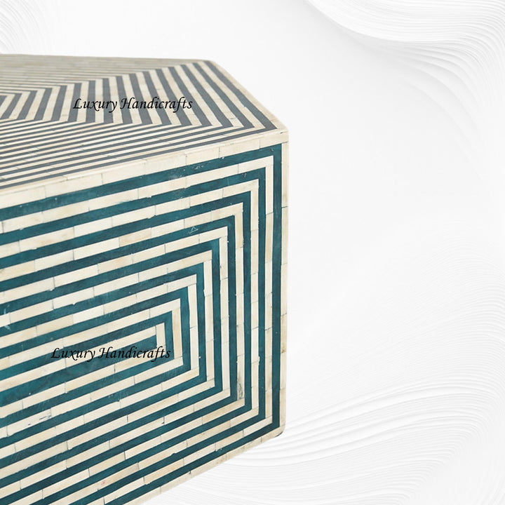 Hexa Bone Inlay Coffee Table Teal Green