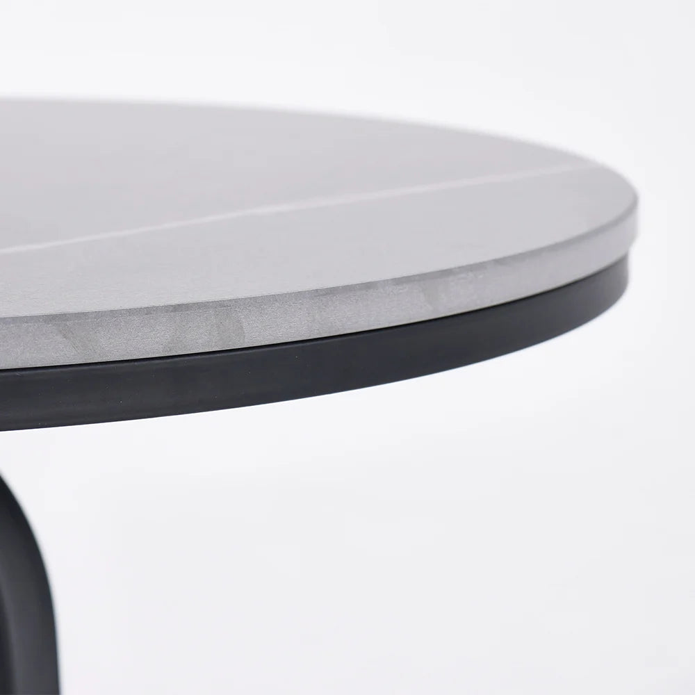 Modern Dark Gray Sintered Stone Round Side Table with Carbon Steel Base