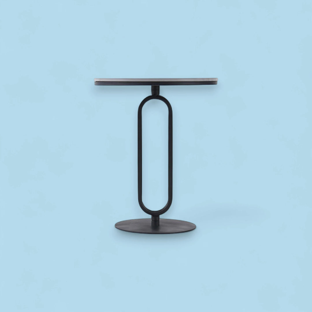 Modern Dark Gray Sintered Stone Round Side Table with Carbon Steel Base