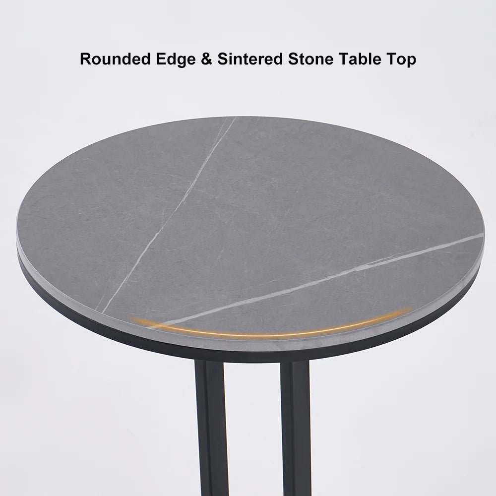 Modern Dark Gray Sintered Stone Round Side Table with Carbon Steel Base