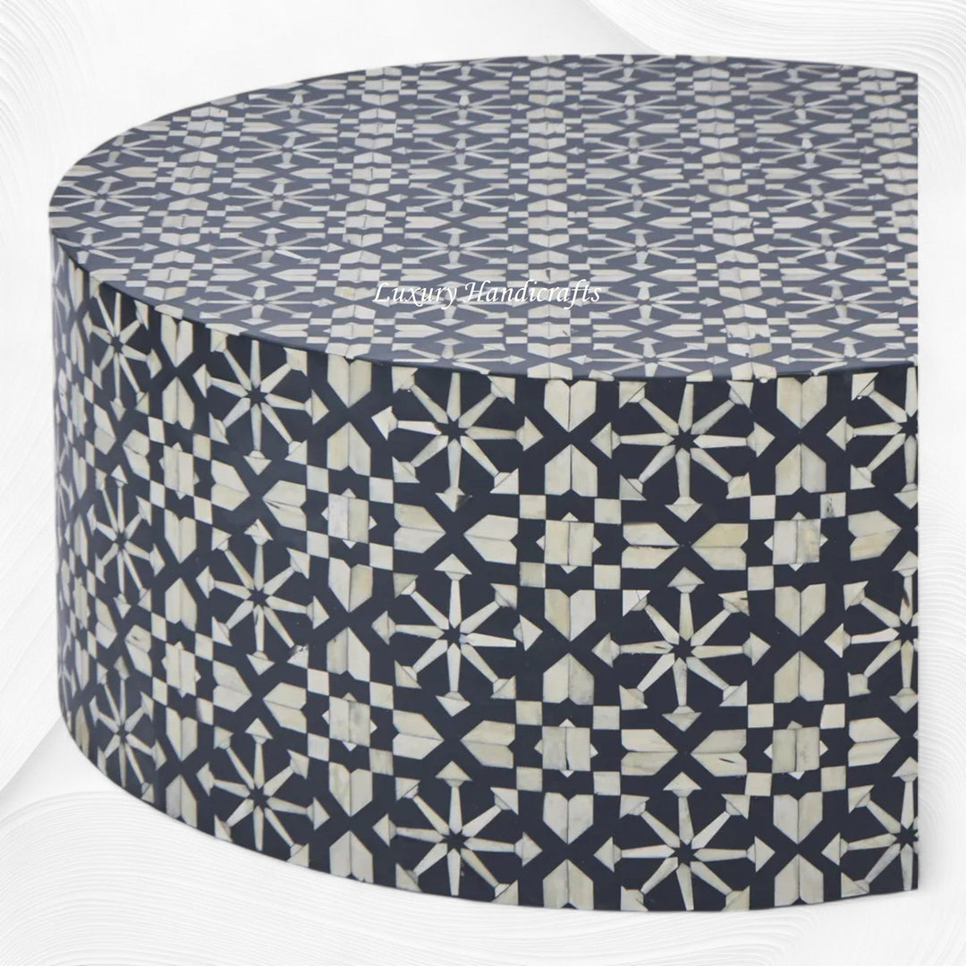 Moroccan Bone Inlay Round Center Table Black 3