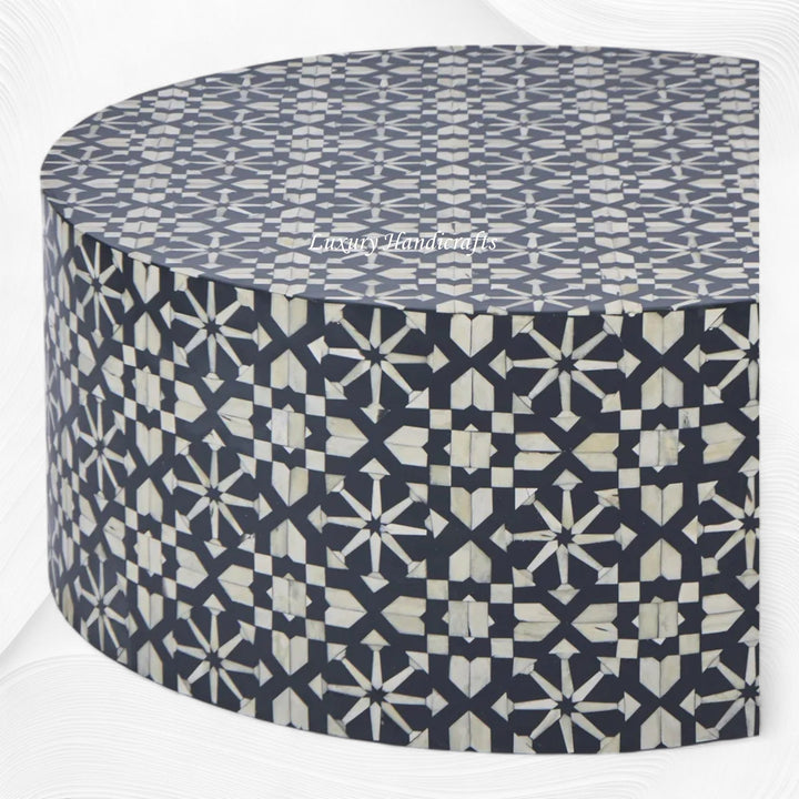 Moroccan Bone Inlay Round Center Table Black 3