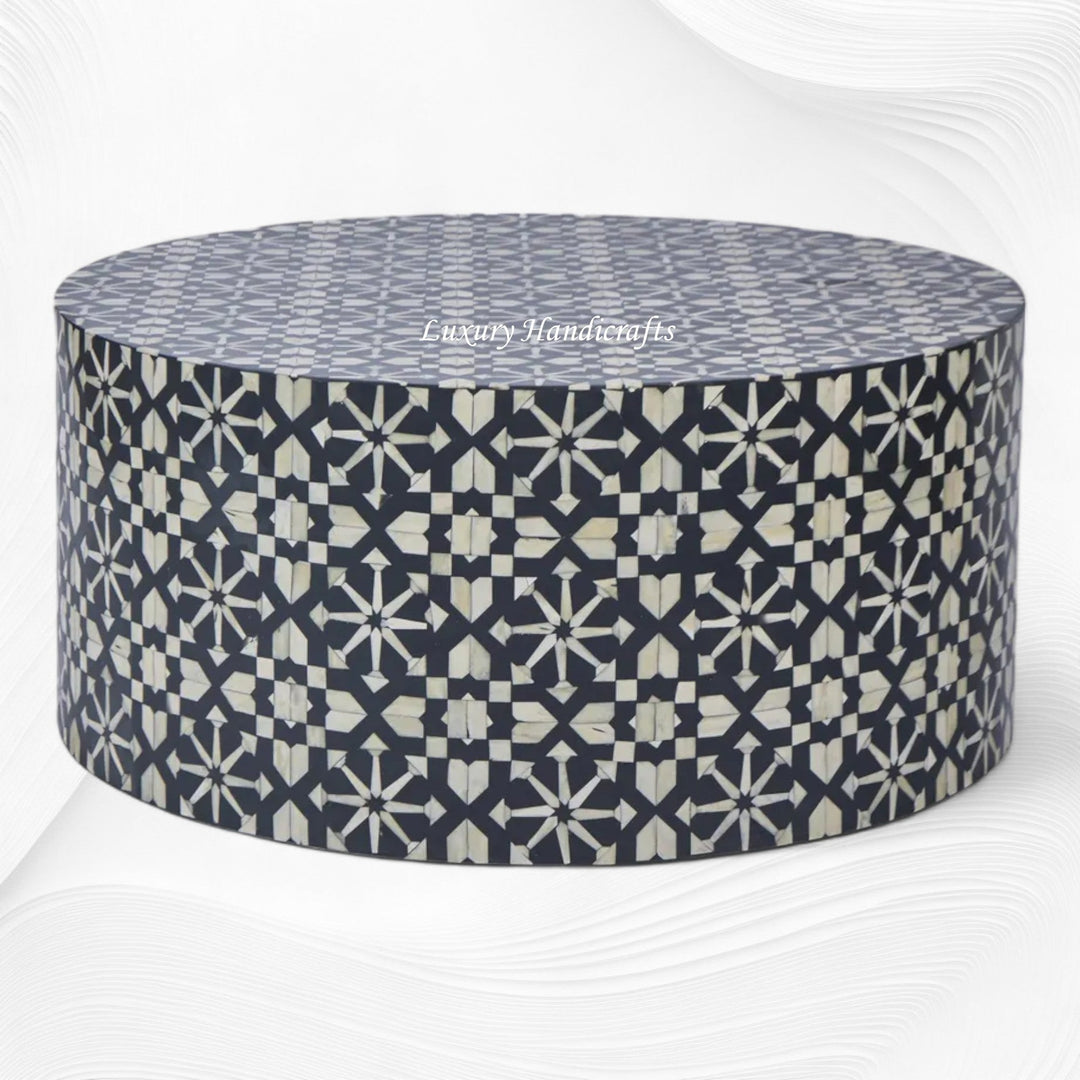Moroccan Bone Inlay Round Center Table Black 4