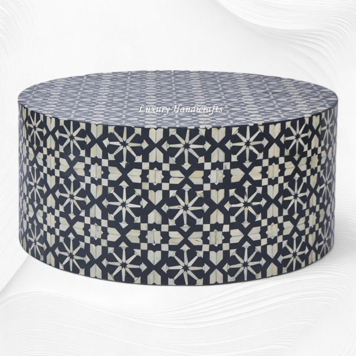Moroccan Bone Inlay Round Center Table Black 4