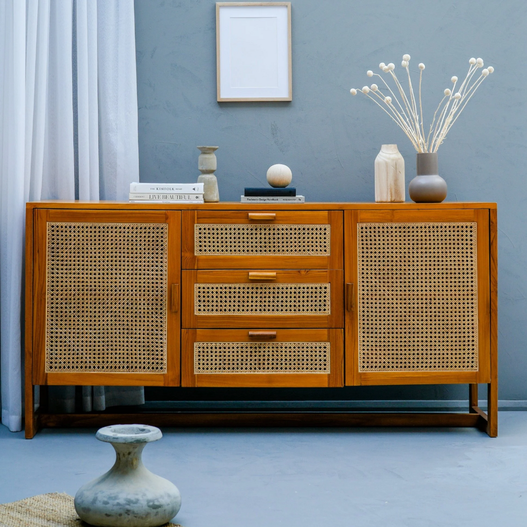 Buy Nismaaya Armina Teak Wood & Rattan Cabinets & Sideboard