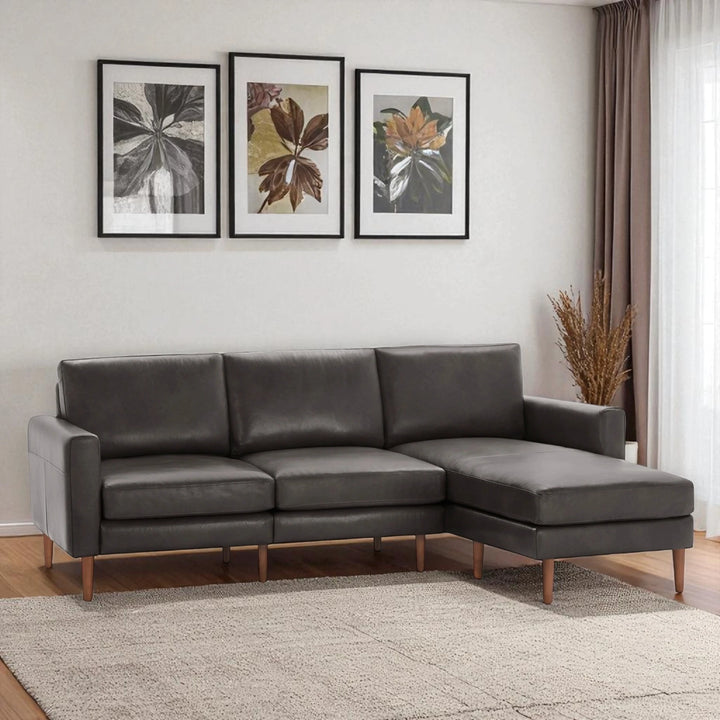 Nismaaya Canan Leather L Shape Sofa Slate