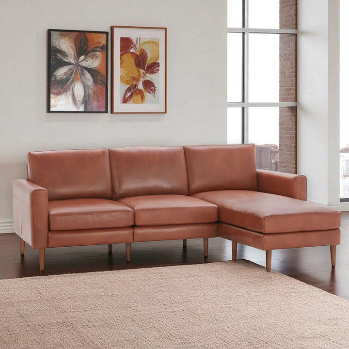Nismaaya Canan Leather L Shape Sofa Chestnut