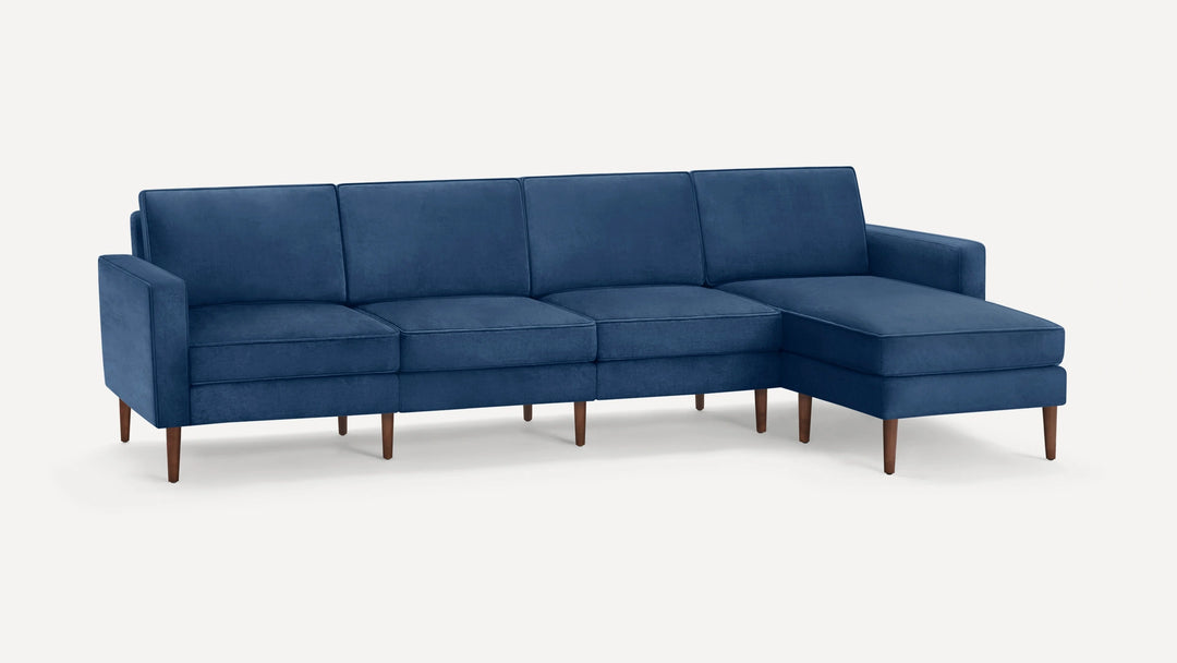 Nismaaya Candace King Size Velvet L Shape Sofa Blue
