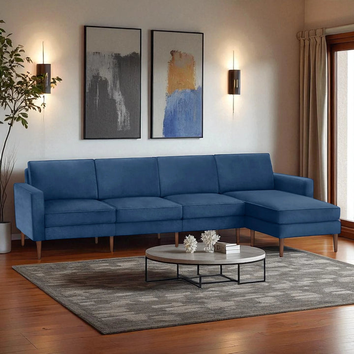 Nismaaya Candace King Size Velvet L Shape Sofa Blue