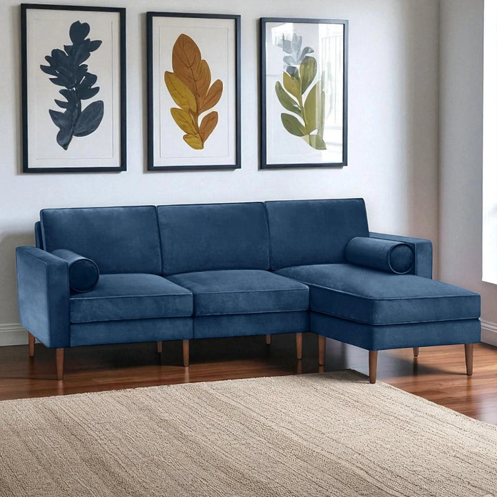 Nismaaya Candace Velvet L Shape Sofa Blue