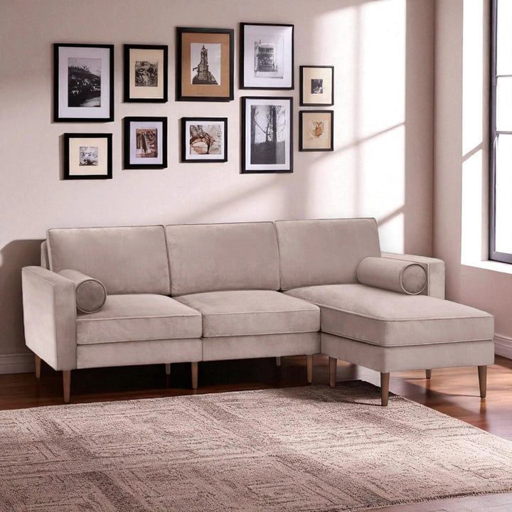 Nismaaya Candace Velvet L Shape Sofa Blush Pink