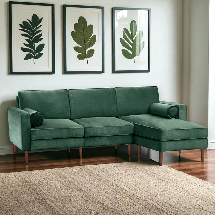 Nismaaya Candace Velvet L Shape Sofa Green