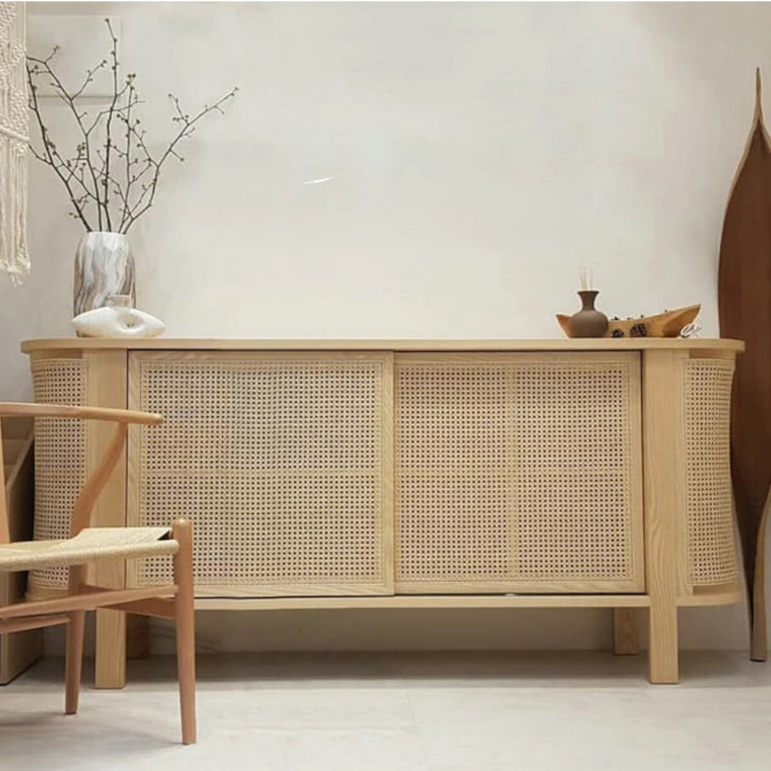 Ehren Solid Ash Wood & Rattan Sideboard 1