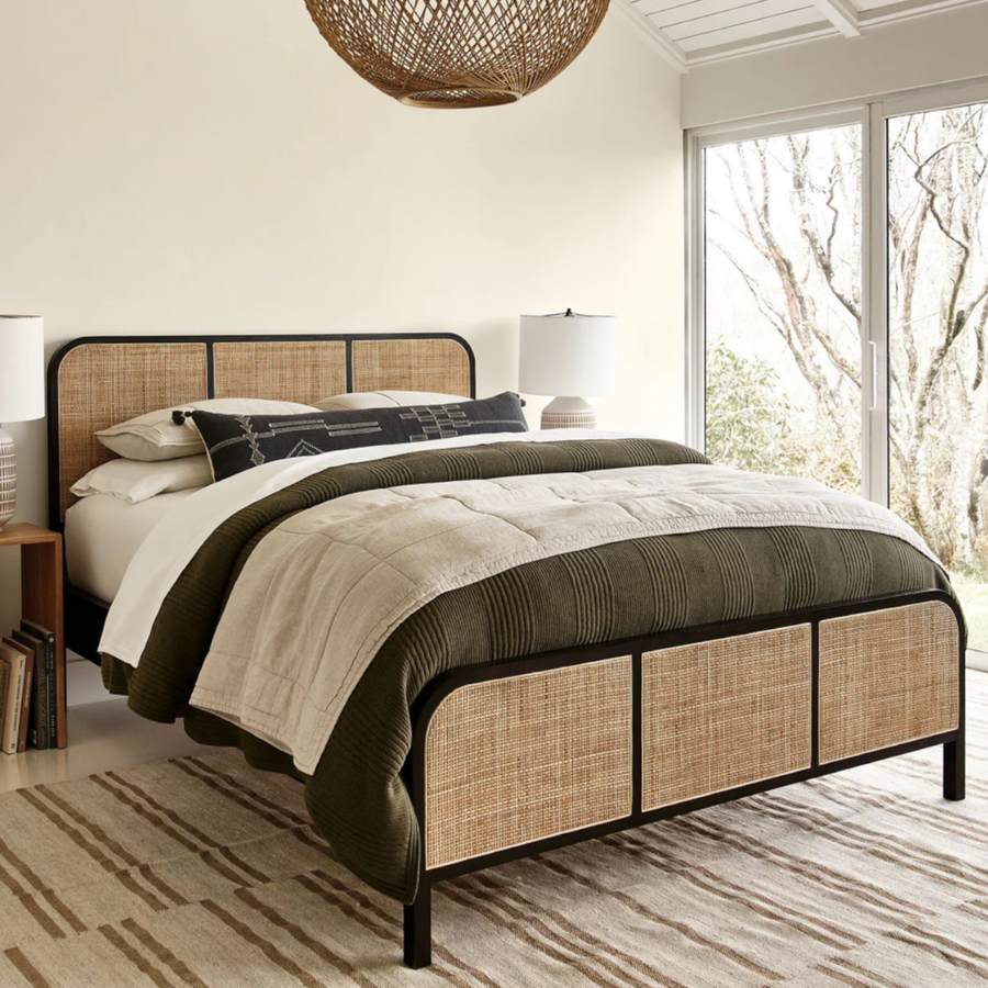 Enan teak wood rattan wooden bed design boho