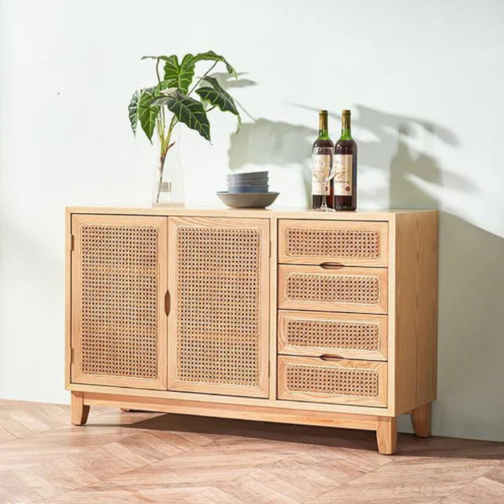 Eris Solid Ash Wood & Rattan Sideboard 1
