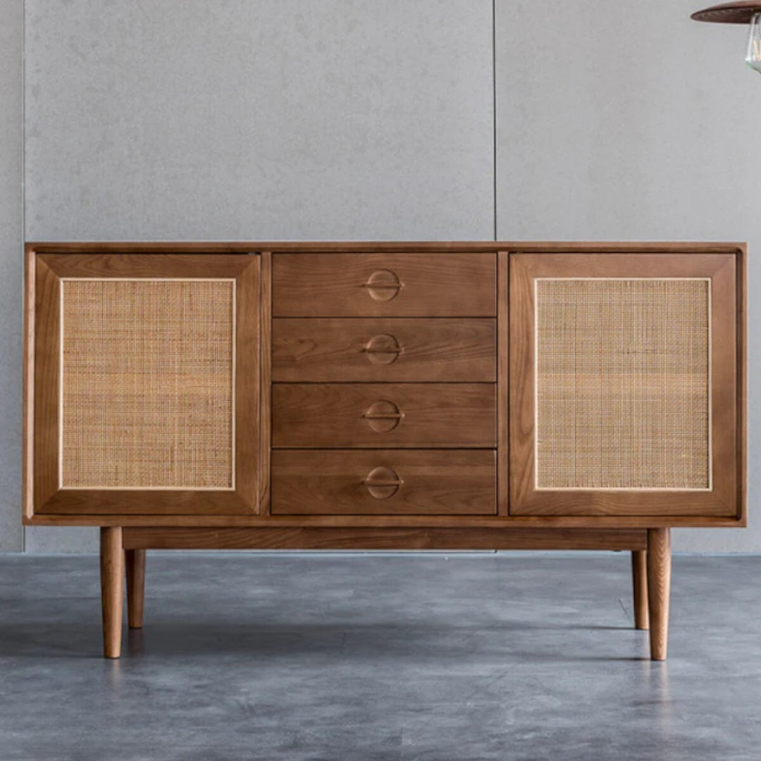 Erix Solid Ash Wood & Rattan Sideboard 1