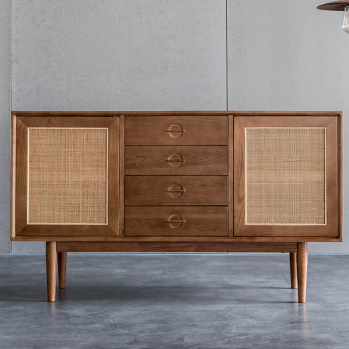 Erix Solid Ash Wood & Rattan Sideboard 1