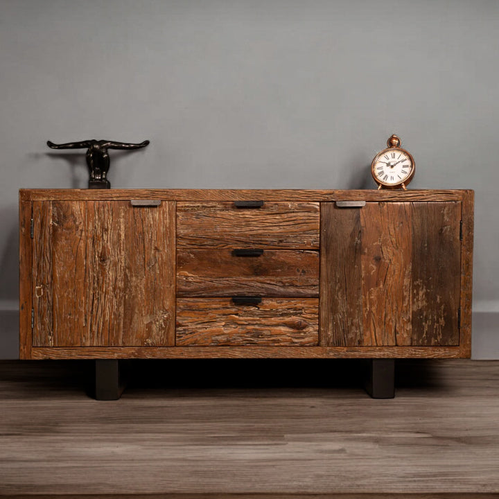 Nismaaya Forest Wood 2 Doors & 3 Drawers Sideboard With Black Steal Legs