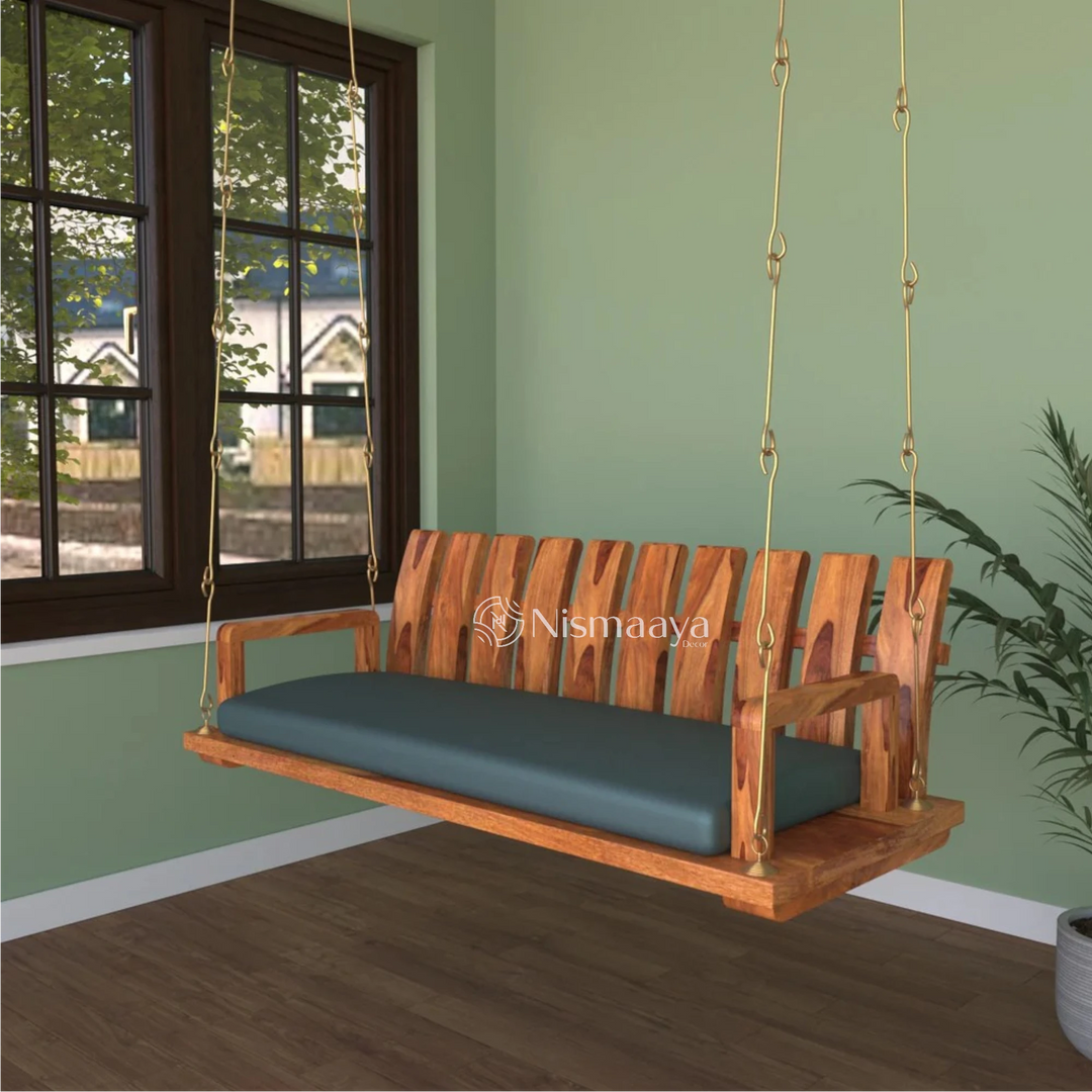 Nismaaya Handmade Stripped Simple Wooden Swing - Sheesham wood