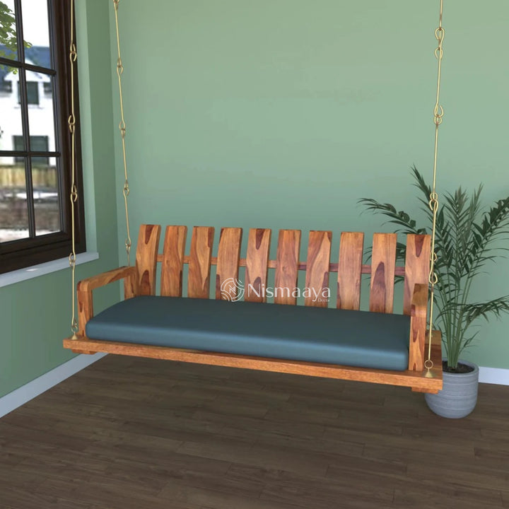 Nismaaya Handmade Stripped Simple Wooden Swing - Sheesham wood