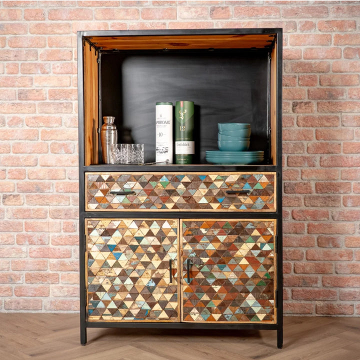 mango wood bookshelf with bar cabinet