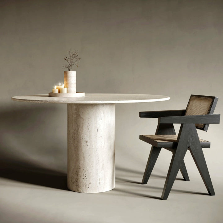 Nismaaya Jeri Round Travertine Stone Dining Table