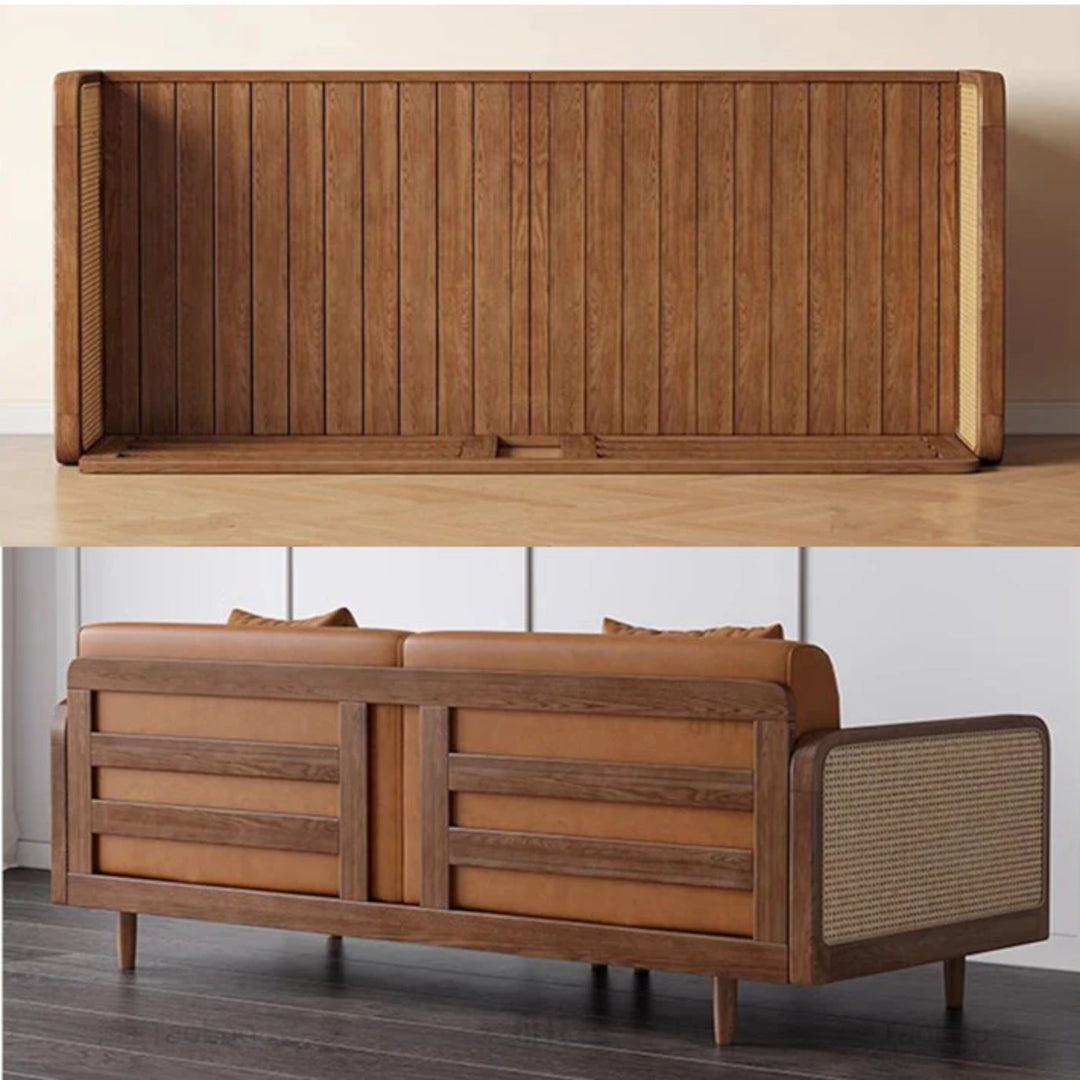 Nismaaya Leather & Rattan Weaving Wooden Frame Sofa Cum Bed